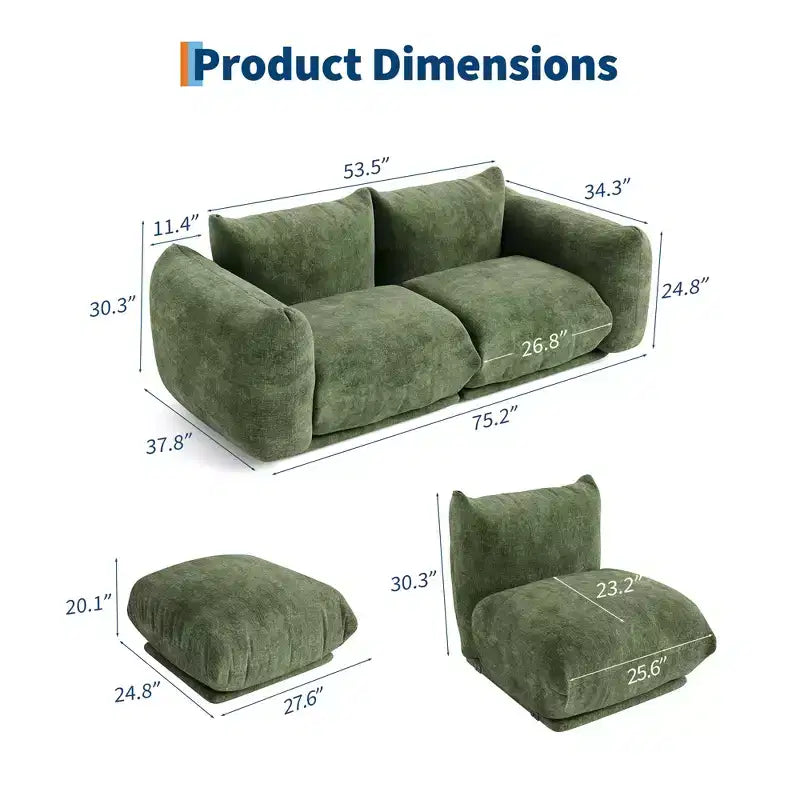 Divano Modulare Love Seat in Tessuto Ciniglia, Divano Cloud a 2 Posti con Imbottitura ad Alta Resilienza, Design Senza Struttura per Appartamenti e Salotti