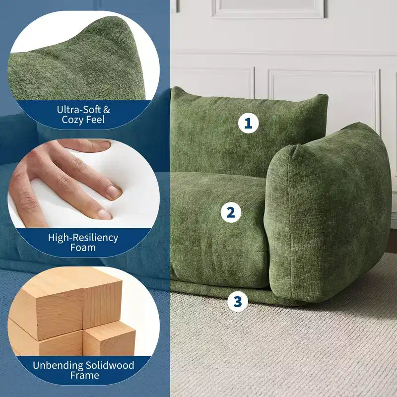 Divano Modulare Love Seat in Tessuto Ciniglia, Divano Cloud a 2 Posti con Imbottitura ad Alta Resilienza, Design Senza Struttura per Appartamenti e Salotti