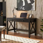 TUYOHW Wooden Home Office Desk,Wooden Knob Handles Writing Table with Two Drawers,X-Brace Leg Frame,Floating Computer Desk for Office,Study,Bedroom