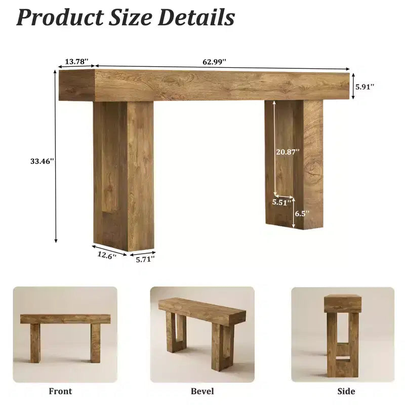 Consolle 63, Tavolo d'ingresso rustico con ripiano, Venatura del legno locale, Tavolo rettangolare in legno da divano per ingresso, corridoio, soggiorno