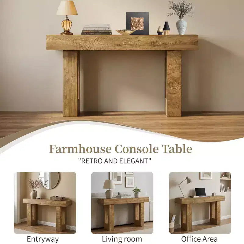 Consolle 63, Tavolo d'ingresso rustico con ripiano, Venatura del legno locale, Tavolo rettangolare in legno da divano per ingresso, corridoio, soggiorno