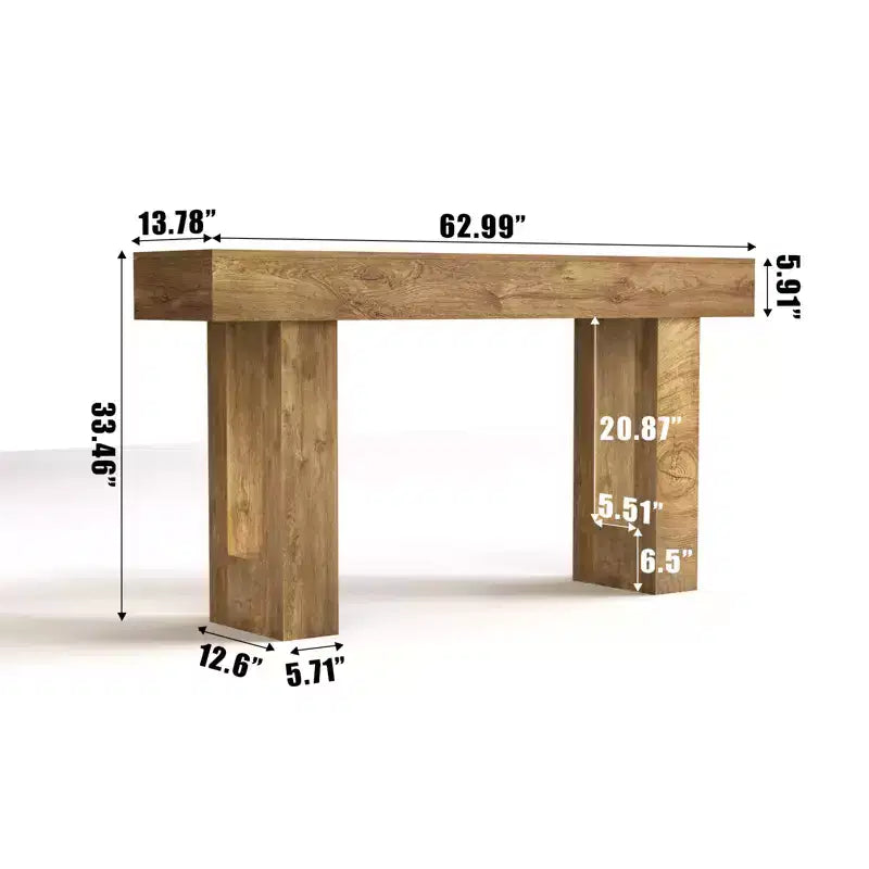 Consolle 63, Tavolo d'ingresso rustico con ripiano, Venatura del legno locale, Tavolo rettangolare in legno da divano per ingresso, corridoio, soggiorno