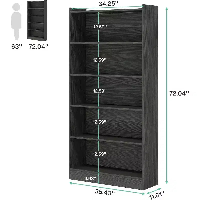 Libreria Alta 180 cm, Scaffale da Terra a 6 Livelli con 5 Ripiani per Soggiorno, Ufficio Domestico, Camera da Letto