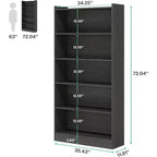 Libreria Alta 180 cm, Scaffale da Terra a 6 Livelli con 5 Ripiani per Soggiorno, Ufficio Domestico, Camera da Letto