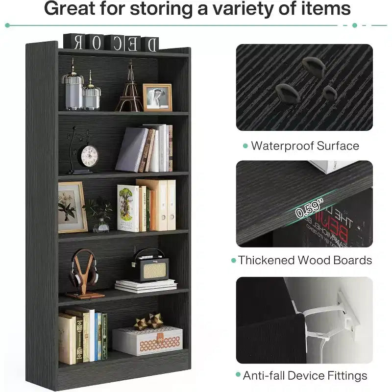 Libreria Alta 180 cm, Scaffale da Terra a 6 Livelli con 5 Ripiani per Soggiorno, Ufficio Domestico, Camera da Letto