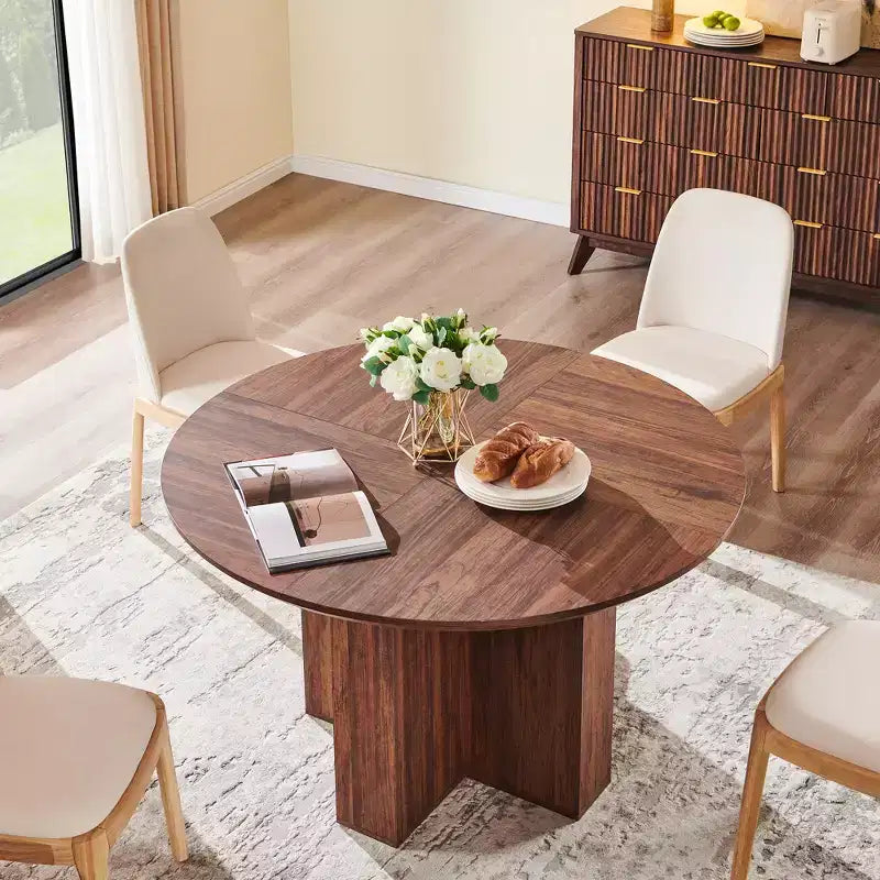 Tavolo da pranzo rotondo da 47 pollici per 4-6 persone, tavolo da cucina moderno con robusta base a croce, mobili da sala da pranzo circolari per cucina e soggiorno