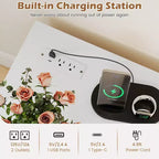 Tavolino con stazione di ricarica integrata, porte USB, prese, 2 cassetti, 3 ripiani, Bianco