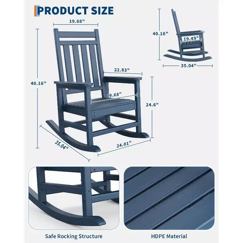 Sedia a dondolo da esterno, sedia da giardino resistente alle intemperie per patio, sedia a dondolo in HDPE per adulti, dondolo per portico anteriore per giardino, cortile, terrazza