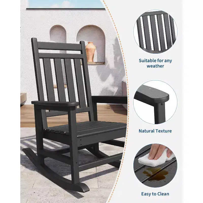 Sedia a dondolo da esterno, sedia da giardino resistente alle intemperie per patio, sedia a dondolo in HDPE per adulti, dondolo per portico anteriore per giardino, cortile, terrazza