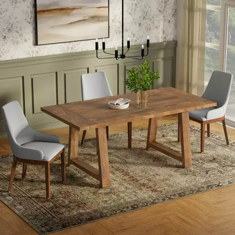 Tavolo da pranzo in legno massello di mango stile rustico, larghezza 183 cm
