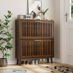 Scarpiera indipendente Mid-Century Modern da 80 cm con 2 cassetti a ribalta, porta scarpe a stecche per corridoi e ingressi