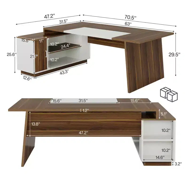 Scrivania direzionale a L da 70,5", scrivania da computer per ufficio domestico con armadietto