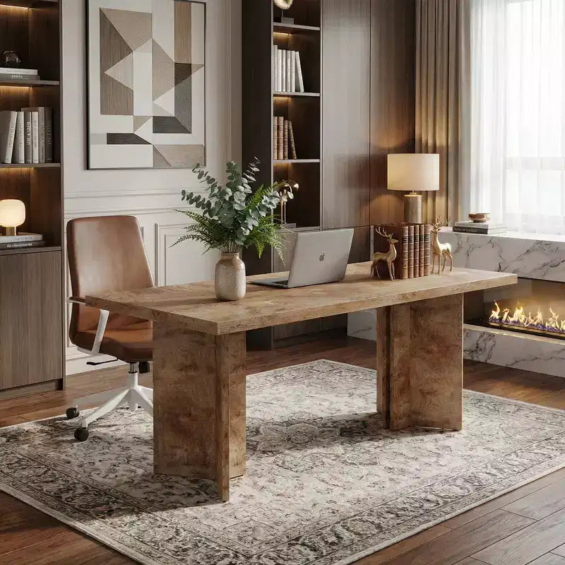MAYEERTY 63 Farmhouse Wood Executive Desk, Home Office Desk with Large Tabletop