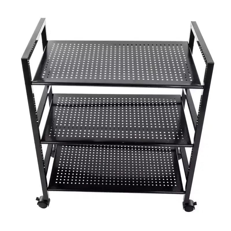 Carrello di servizio nero a 3 ripiani con ruote