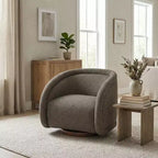 Poltrona Girevole Moderna in Bouclé con Base in Legno Massello