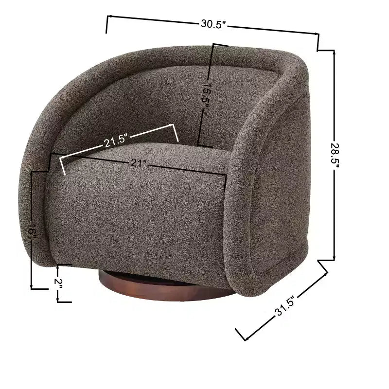 Poltrona Girevole Moderna in Bouclé con Base in Legno Massello