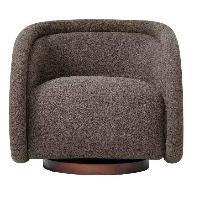 Poltrona Girevole Moderna in Bouclé con Base in Legno Massello