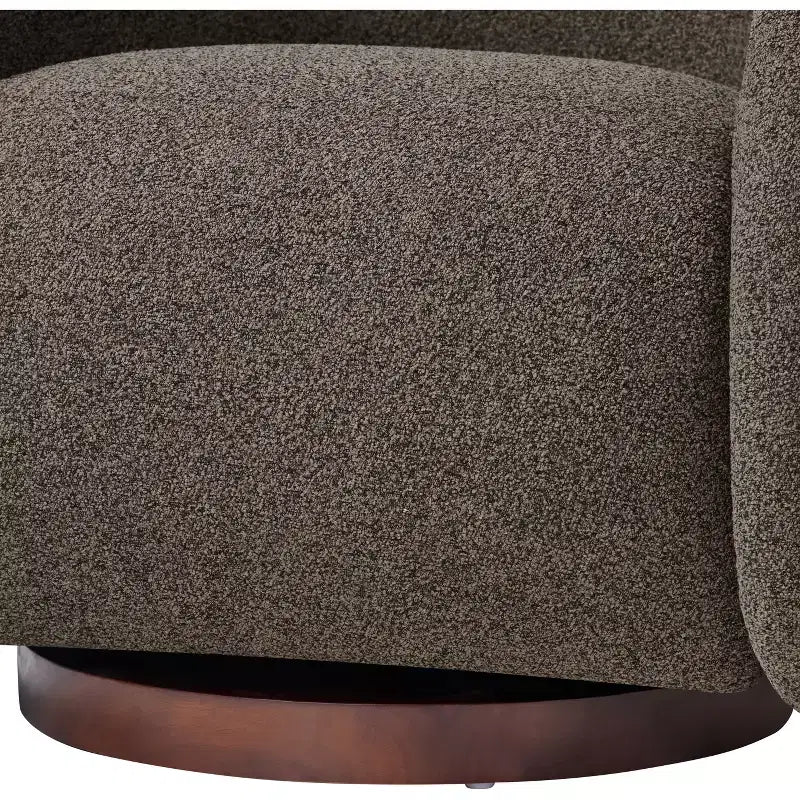 Poltrona Girevole Moderna in Bouclé con Base in Legno Massello