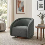 Poltrona Girevole Moderna in Bouclé con Base in Legno Massello
