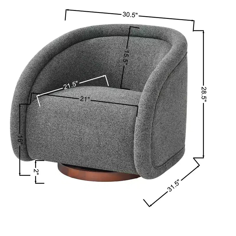 Poltrona Girevole Moderna in Bouclé con Base in Legno Massello
