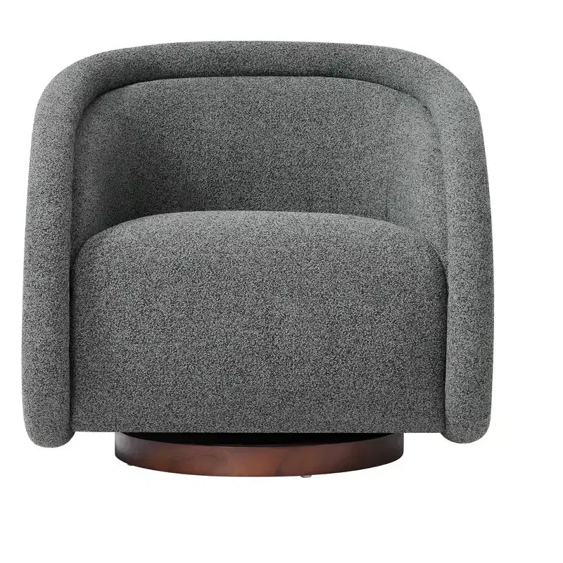 Poltrona Girevole Moderna in Bouclé con Base in Legno Massello