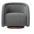Poltrona Girevole Moderna in Bouclé con Base in Legno Massello