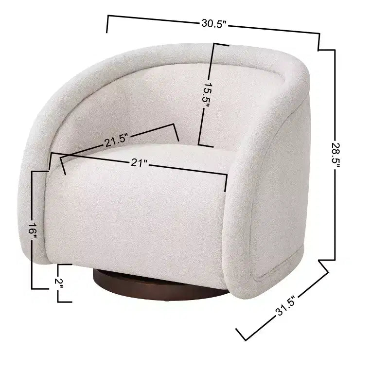 Poltrona Girevole Moderna in Bouclé con Base in Legno Massello