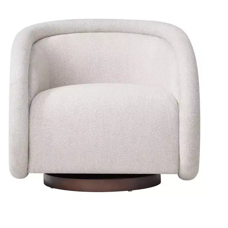 Poltrona Girevole Moderna in Bouclé con Base in Legno Massello