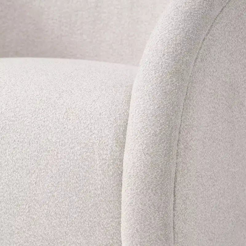 Poltrona Girevole Moderna in Bouclé con Base in Legno Massello