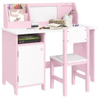 Etokfoks Kids Desk and Chair Set with Whiteboard Large Storage Cabinet Organizer for Art and Study 35.4x17.7x33.5 in Pink