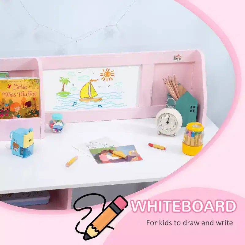 Scrivania e Sedia per Bambini con Lavagna, Grande Mobile Contenitore per Arte e Studio 90x45x85 cm Rosa