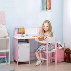 Scrivania e Sedia per Bambini con Lavagna, Grande Mobile Contenitore per Arte e Studio 90x45x85 cm Rosa