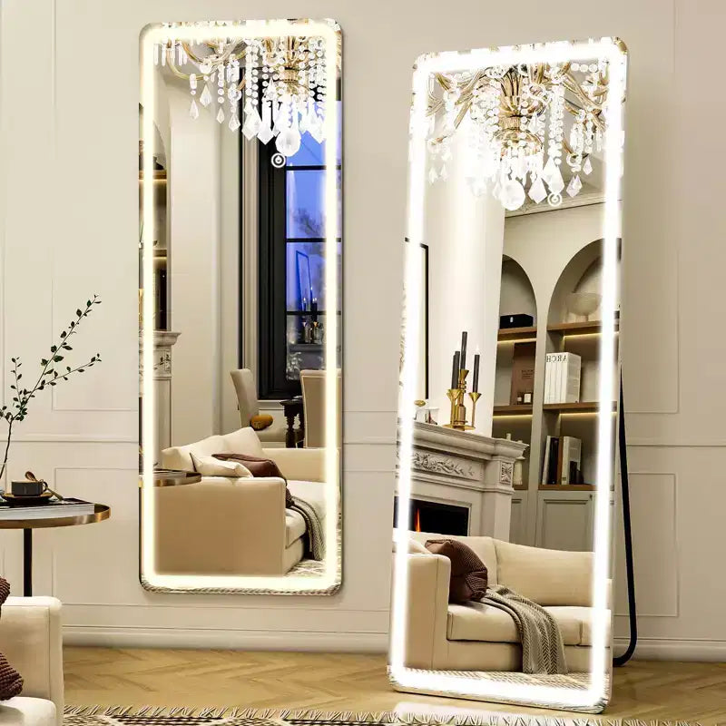Specchio a figura intera a LED, specchio da terra illuminato dimmerabile con 3 modalità di colore e cornice in alluminio