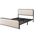 Letto a piattaforma in metallo matrimoniale/king size con testiera e pediera imbottite curve, struttura letto in metallo resistente per camera da letto