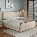 Letto a piattaforma in metallo matrimoniale/king size con testiera e pediera imbottite curve, struttura letto in metallo resistente per camera da letto