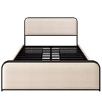 Letto a piattaforma in metallo matrimoniale/king size con testiera e pediera imbottite curve, struttura letto in metallo resistente per camera da letto