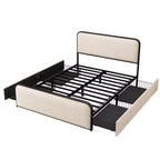 Letto a piattaforma in metallo matrimoniale/king size con testiera e pediera imbottite curve, struttura letto in metallo resistente per camera da letto