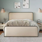 Letto a piattaforma in metallo matrimoniale/king size con testiera e pediera imbottite curve, struttura letto in metallo resistente per camera da letto