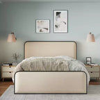 Letto a piattaforma in metallo matrimoniale/king size con testiera e pediera imbottite curve, struttura letto in metallo resistente per camera da letto