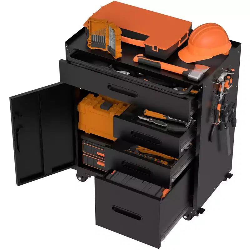 Cassettiera portautensili mobile a 4 cassetti da 34" - Organizzatore da garage in acciaio resistente con scomparto portaoggetti chiudibile a chiave e cassettiera da officina su ruote, nero