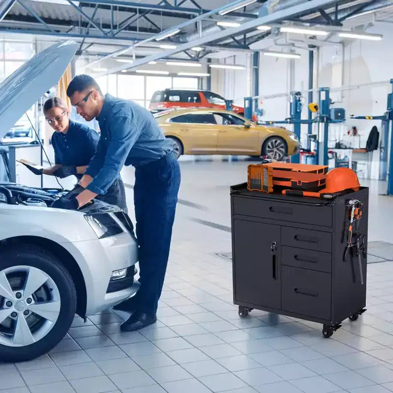 Cassettiera portautensili mobile a 4 cassetti da 34" - Organizzatore da garage in acciaio resistente con scomparto portaoggetti chiudibile a chiave e cassettiera da officina su ruote, nero