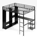 Queen Loft Bed with Built-In Desk, Metal Bed Frame with Wardrobe & Storage Shelves, Ladder, Guardrails