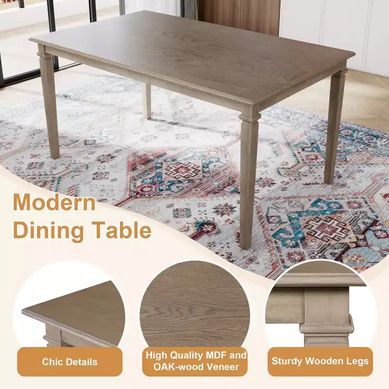 Tavolo da pranzo retrò con 4 sedie e panca, rettangolare in legno