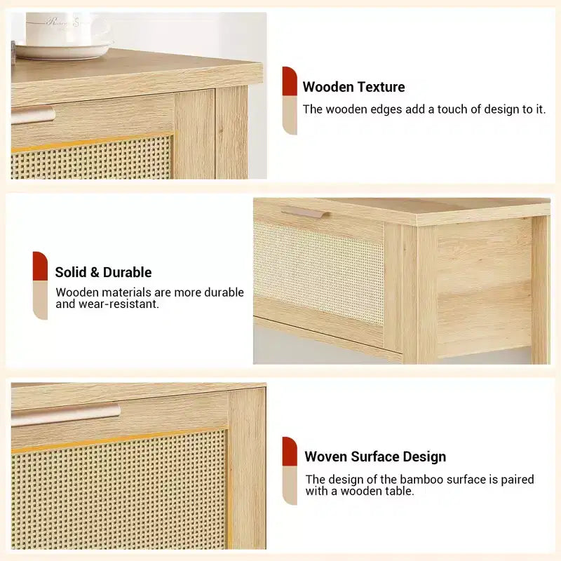 Tavolo Consolle in Rattan Stile Fattoria 43" con 2 Cassetti e Ripiano Aperto - Tavolino Stretto per Divano, Ingresso, Soggiorno, Corridoio, Foyer