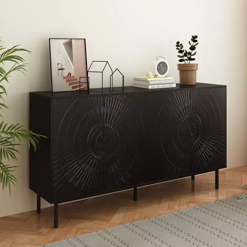 Credenza moderna in legno nero, mobile contenitore da cucina con ripiani regolabili e design dell'anta termoformata, adatta per cucine, nero