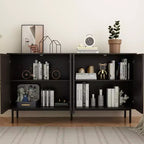 Credenza moderna in legno nero, mobile contenitore da cucina con ripiani regolabili e design dell'anta termoformata, adatta per cucine, nero