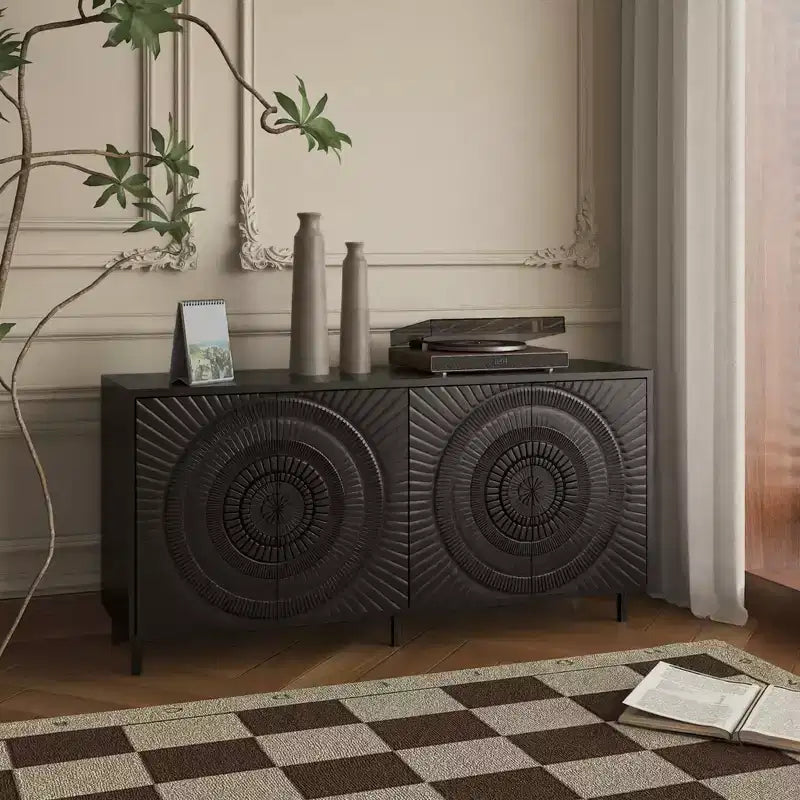 Credenza moderna in legno nero, mobile contenitore da cucina con ripiani regolabili e design dell'anta termoformata, adatta per cucine, nero