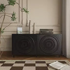Credenza moderna in legno nero, mobile contenitore da cucina con ripiani regolabili e design dell'anta termoformata, adatta per cucine, nero