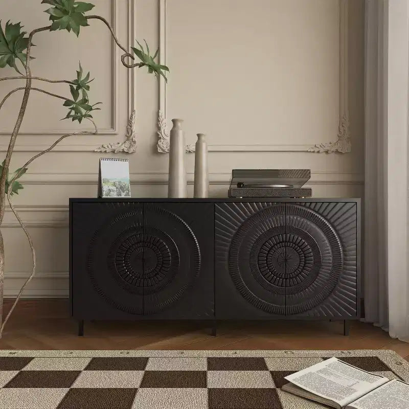 Credenza moderna in legno nero, mobile contenitore da cucina con ripiani regolabili e design dell'anta termoformata, adatta per cucine, nero