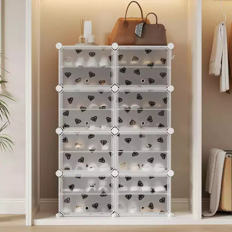 Scarpiera staccabile a 8 ripiani, organizer espandibile da 32 paia con porta per ingresso e camera da letto, bianco
